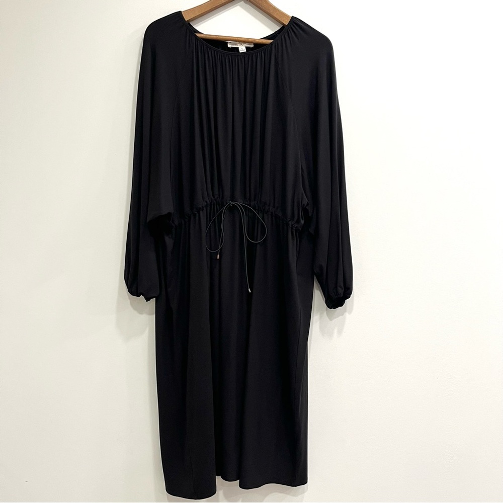 Mimu Maxi Dress Black Drawstring Waist Boatneck Oversized Relaxed Fit Stretch LT